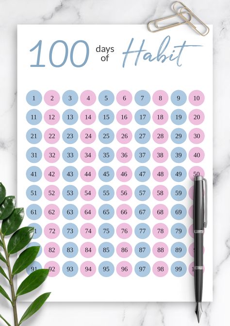 Track your progress with this pretty cool 100 days habit tracker template that comes in PDF format and allows you to use it printed or digital. Choose the page size that you need and download print-ready PDF now. 30 Day Challenge Template Free Printable, 100 Day Challenge Printable, 100 Day Tracker Printable Free, 100 Days Habit Tracker, 30 Day Tracker Free Printable, 30 Day Habit Tracker, 100 Day Habit Tracker Printable, Yearly Habit Tracker Bullet Journal, Countdown Calendar Printable