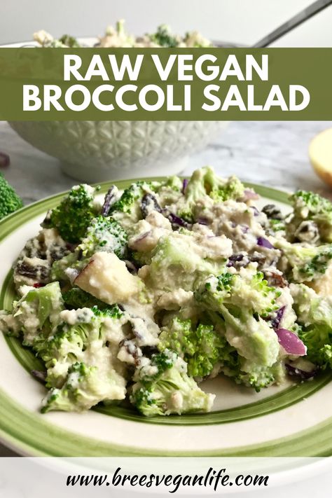 High Raw Vegan, Raw Broccoli Salad, Raw Vegan Recipes Easy, Vegan Broccoli Salad, Raw Vegan Dinners, Raw Vegan Meals, Raw Food Diet Plan, Raw Salads, Raw Eating