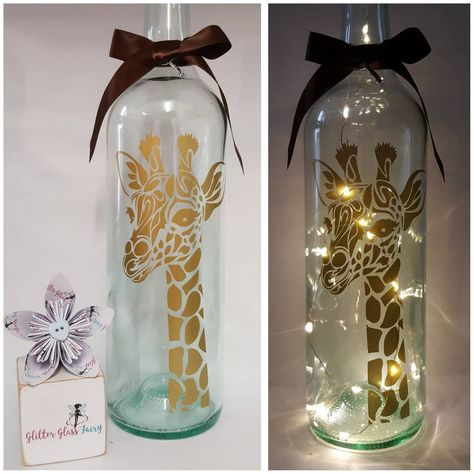 Brown Bottle Art, Glass Bottle Decor, Giraffe Theme, Light Up Bottles, Brown Bottles, Recycled Glass Bottles, Bottle Craft, Bottle Wrapping, Gold Vinyl