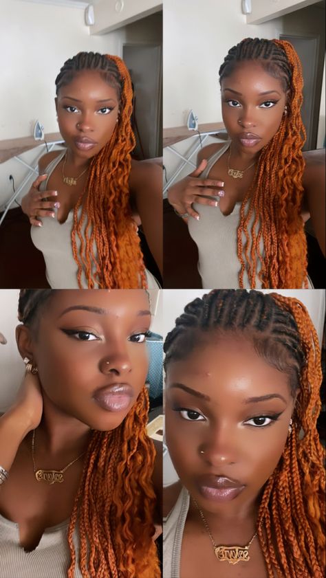 Fulani braids color is 350 mixed with orange Orange And 350 Braids, Fulani Braids Color, Fresh Braids, Hair Type Chart, Colored Hairstyles, Braids Color, Type Chart, Style Braids, Fulani Braids