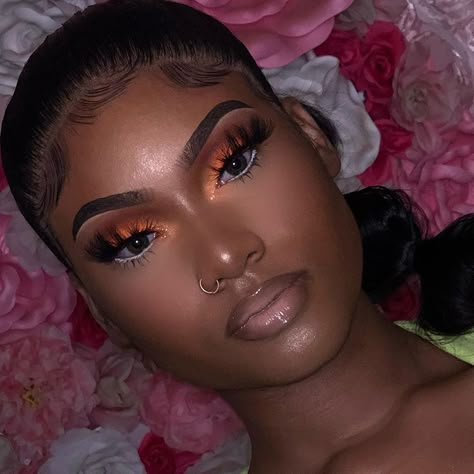 Woc Makeup, Orange Makeup, Face Beat, Glam Makeup Look, Black Makeup, Makeup Eye Looks, Glamour Makeup, Dark Skin Makeup, Looks Black