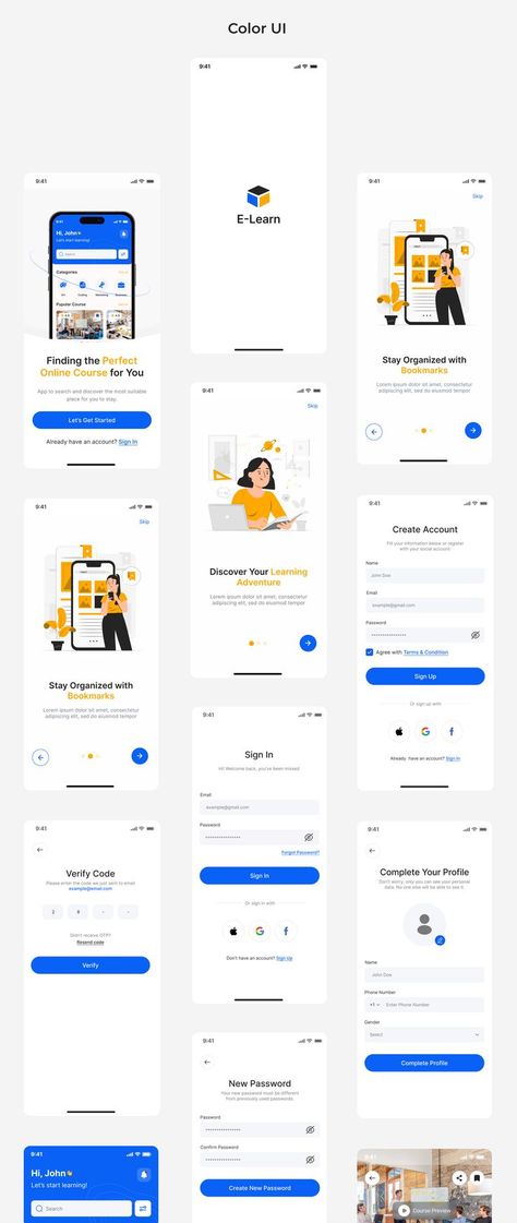 E-Learning App | Online Course App | Online Learning App | ELearning App Figma UI Kit | UI Design Ui Ux Design Course, Ux Design Course, Education Logo Design, App Login, Mobile Application Design, Learning Logo, Mobile Ui Design, Education Logo, App Design Inspiration