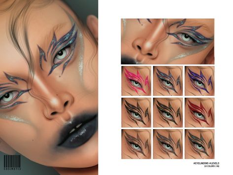 Sims 4 Goth Eyeliner, Sims 4 Goth Makeup, Sims4 Eyeliner, Gothic Eyeliner, Glam Rock Makeup, Sims 4 Cc Goth, Mod Makeup, Rock Makeup, Glossy Eyeshadow