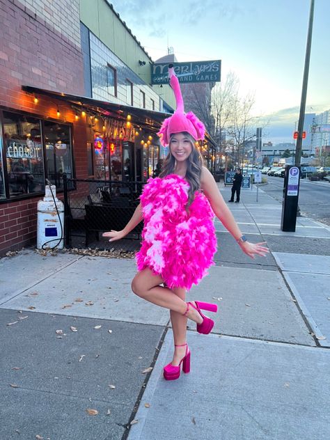 Flamingo Halloween Costume, Flamingo Halloween, Feather Costume, Diy Flamingo, Halloween Customs, Flamingo Costume, Halloween 2023, Diy Costumes, Birds Of A Feather