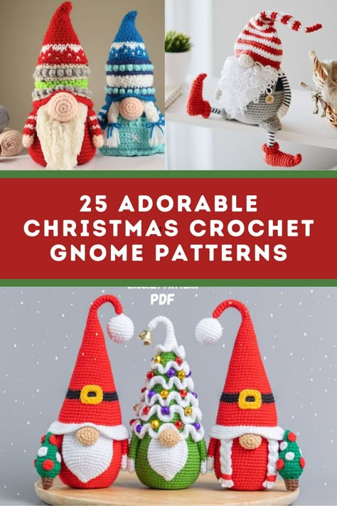 Oh my goodness how CUTE are these Christmas gnomes?? You can see them all, with links to free and paid crochet patterns over on the blog 🎄 Xmas Crochet Patterns Free, Free Crochet Gnome Pattern, Crochet Nomes, Crochet Gnome Ornament, Snowman Gnomes, Crochet Gnomes Pattern Free, Unique Crochet Patterns, Christmas Knitting Projects, Crochet Gnomes