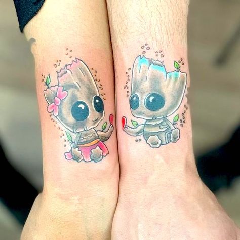 Disney Couple Tattoos, Groot Tattoo, Couple Disney, Partner Tattoos, Couple Tattoos Love, Couple Tattoos Unique Meaningful, Wife Tattoo, Cute Couple Tattoos, Tattoos Arm