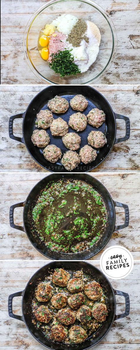 Best ever one pan dinner! This Garlic Butter Meatballs recipe is on repeat. They go great with pasta, on mashed potatoes, or with roasted vegetables for a healthy dinner. Tender ground turkey meatballs are tossed in a rich garlicky butter sauce for a flavor-filled dinner you can make in minutes! Both quick and easy to make and family-friendly flavors make this meatball recipe perfect for a busy weeknight! Garlic Butter Meatballs, Butter Meatballs, Italian Turkey Meatballs, Frozen Meatball Recipes, Garlic Meatballs, Asian Steak Bites, Ground Turkey Recipes Easy, Ground Turkey Meatballs, Creamy Pasta Bake