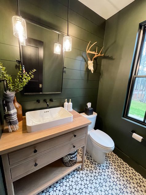 Vox® Rectangle Vessel bathroom sink curated on LTK Lake Home Bathroom Ideas, Outdoor Theme Bathroom, Guest Bathroom Sink Ideas, Rectangle Sink Bathroom, Green Sink Bathroom Ideas, Dark Blue Master Bath, Farmhouse Vessel Sink Bathroom, Woodsy Bathroom Ideas, Cabin Bathroom Tile