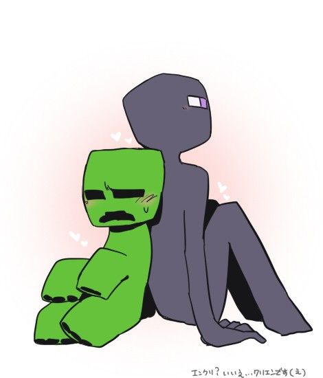 Ender and creeper Enderman Fanart Cute, Creeper And Enderman Fanart, Minecraft Creeper Fanart, Creeper X Enderman, Maincraft Art, Enderman Fanart, Ship Minecraft, Minecraft Ender Dragon, Minecraft Fanart