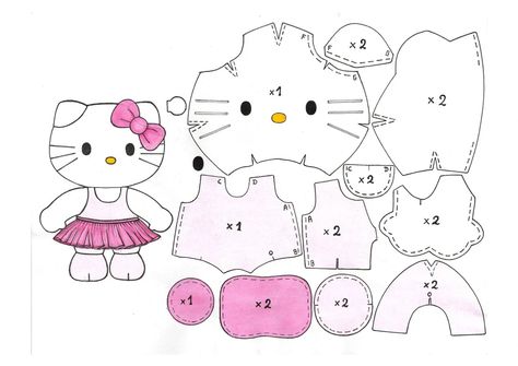 Hello Kitty Plushie, Hello Kitty Pattern, Hello Kitty Pillow, Diy Hello Kitty, Kitty Pattern, Hello Kitty Crochet, Felt Animal Patterns, Hello Kitty Birthday Party, Hello Kitty Crafts