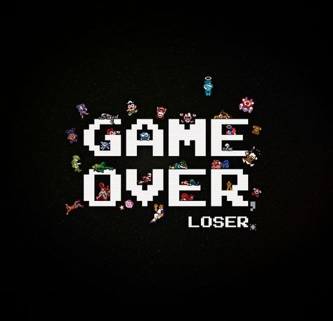 Loser. No wonder he likes video games so much. When you lose, you get another life and start over again... just like that. Pc Games Wallpapers, Sf Wallpaper, Cyberpunk Games, Typography Shirt Design, Gamer Girls, Vintage Video Games, Space Invaders, Friends Wallpaper, Retro Videos