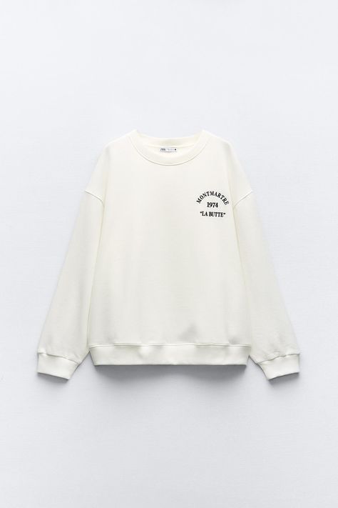 TEXT PRINT OVERSIZED SWEATSHIRT - White | ZARA United States Zara Sweatshirt, Text Print, Cut Sweatshirts, Oversized Sweatshirt, Zara United States, Swimwear Accessories, White Sweatshirt, Skirt Top, Linen Shirt