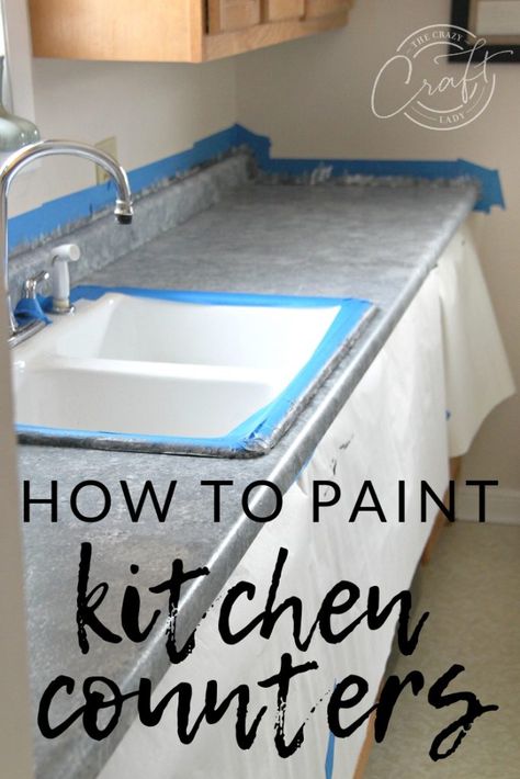 Fake the Look of Granite: Painting Laminate Counters with a Paint Kit - The Crazy Craft Lady Painting Kitchen Counters, Giani Countertops, Giani Countertop Paint, Countertop Paint Kit, Painting Kitchen Countertops, Painting Counters, Countertop Paint, Replacing Kitchen Countertops, Painting Laminate