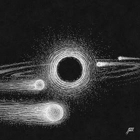 Running in circles by J. Estcourt Black Hole Drawing Easy, Black Hole Aesthetic Drawing, Space Black And White Drawing, Black Hole Illustration, Black Hole Animation, Warm And Cold Colours, Black And White Drawings, Black Paper Drawing, Science Fiction Illustration