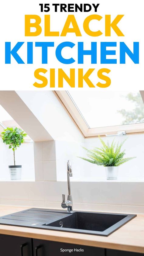 15 Ideas for Black Kitchen Sinks That Will Instantly Change Your Kitchen - Sponge Hacks Black Stainless Kitchen Sink, White Counters Black Sink, Black Stainless Sink, Black Stainless Steel Kitchen Sink, Black Kitchen Sink Ideas, Kitchens With Black Sinks, Kitchen Sink Black Faucet, Kitchen Sinks 2024, White Kitchen Black Sink