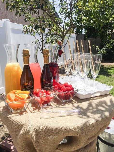 Mimosa bar at a shabby chic baptism party! See more party planning ideas at CatchMyParty.com! Baptism Food, Baptism Reception, Baptism Party Decorations, Baptism Party Ideas, Getting Baptized, Baptism Decorations, Christening Ideas, Communion Party