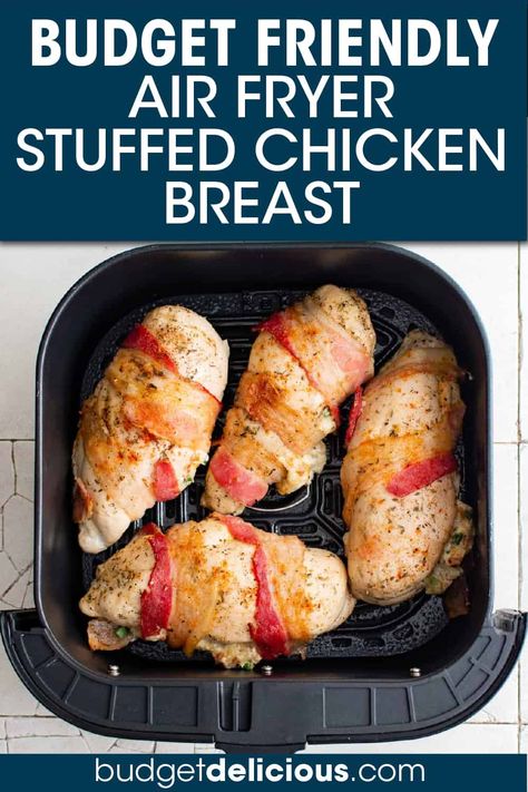 Stuffing Stuffed Chicken Breast, Stuffing Stuffed Chicken, Air Fryer Stuffed Chicken Breast, Air Fryer Bacon Wrapped Chicken, Air Fryer Stuffed Chicken, Chicken Breast Air Fryer, Maple Bacon Recipes, Chicken In Air Fryer, Air Fryer Recipes Chicken Wings