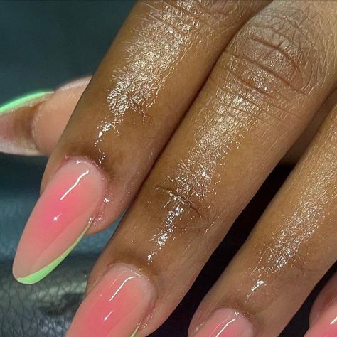 Watermelon Aura Nails, Watermelon French Tip Nails, Aura French Nails, Aura Nails French Tip, Aura Nails, French Tip Nails, French Nails, Short Nails, Nail Tips