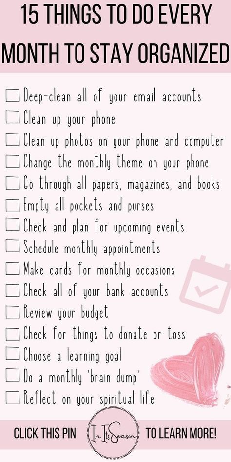 Lists To Stay Organized, Planning For The Month, Once A Month Self Care, How To Organize Yourself, Self Organization Ideas, How To Organize Your Life Planners, Sort My Life Out, How To Be Organised, Things To Do Once A Month