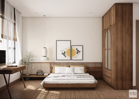 Japandi Interiors Bedroom Apartment, Muji Interior Design Bedroom, Japandi Bedroom Lamp, Japandi Master Room, Japandi Interior Bedroom, Bedroom Design Japanese, Modern Japandi Interior, Modern Japandi Living Room, Japandi Workspace