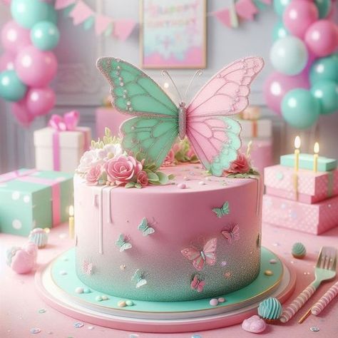 Favorite Cakes Butterfly Cake Ideas, Pink Baby Shower Cake, Fairy Birthday Cake, Butterfly Birthday Cakes, Birthday Cake For Husband, 10 Birthday Cake, Baby First Birthday Cake, 4th Birthday Cakes, Butterfly Birthday Party