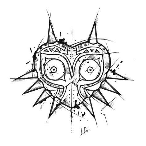 Majoras Mask Tattoo, Majora's Mask Tattoo, Sketchy Style, Zelda Tattoo, Gamer Tattoos, Beginner Tattoos, Bloodborne Art, Mask Drawing, Dark Modern