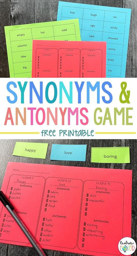 Synonyms and Antonyms Game - Free Vocabulary Game Happy Synonyms, Teaching Synonyms, Synonym And Antonym, Antonyms Activities, Synonym Activities, Increase Vocabulary, Perfect Hands, Synonyms And Antonyms, Make Learning Fun