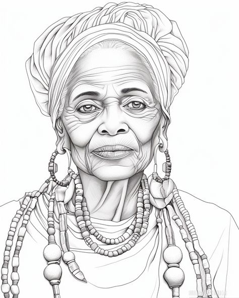 Sketches Of Black Women, African Girl Drawing, African Women Art Drawing, African Face Art, African Woman Drawing, Women Coloring Pages, African Portraits Art, African Drawings, African Women Painting