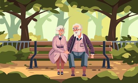 Sitting On A Park Bench, Couple Sitting, Elderly Couples, Poster Illustration, A Park, Park Bench, Premium Vector, Graphic Resources, Bench