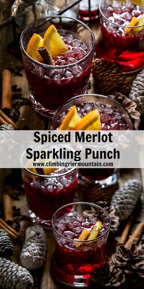 Merlot Cocktails, Sparkling Punch, Spiced Drinks, Merlot Wine, Crockpot Dinners, Ring In The New Year, Punch Recipes, Spice Recipes, Grocery List