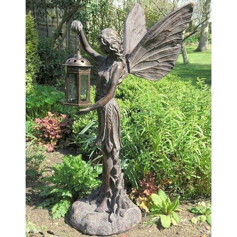 Large Fairy Garden, Angel Garden Statues, Angel Garden, Fairy Garden Ornaments, Fairy Lanterns, Fairy Statues, Garden Angels, Garden Lanterns, Outdoor Statues