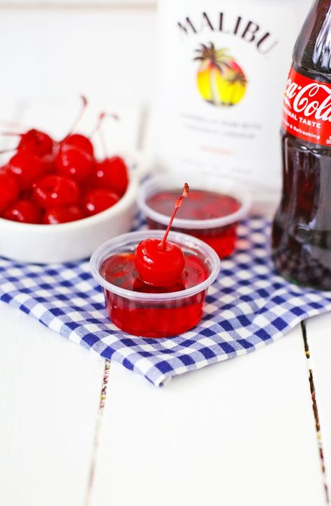 Malibu rum jello shots cherry coke Cherry Limeade Jello Shots, Malibu Rum Jello Shots, Fireball Jello Shots Recipe, Red Food Party, Malibu Jello Shots, Best Jello Shot Recipes, Color Party Ideas, Fireball Jello Shots, Coconut Jello