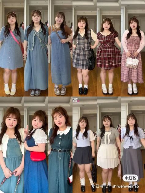 Japan Summer Outfit Ideas, Plus Size Japanese Fashion, Dresses For Fat People, Fat People Outfits, Plus Size Korean Outfits, Fat Girls Outfit Ideas, Chubby Fashion Outfits Korean, Chubby Aesthetic Outfit, Plus Size Asian Fashion