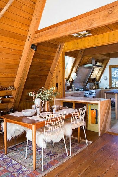 A Frame Kitchen, A Frame Homes, A-frame Interior, A Frame Houses, Frame Cabins, Frame Kitchen, Cabin Vibes, A Frame Cabins, A Frame House Plans