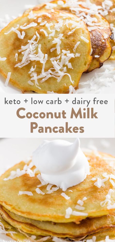 These coconut milk pancakes are completely dairy free and keto friendly. Made from scratch pancakes are the best while keeping your recipes healthy. Pancakes Dairy Free, Coconut Milk Pancakes, Scratch Pancakes, Low Carb Dairy Free, Milk Pancakes, Dairy Free Keto, Dairy Free Keto Recipes, Coconut Milk Recipes, Recetas Keto