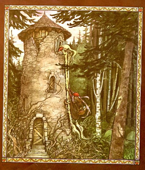 Rapunzel by Trina Schart Hyman. Trina Schart Hyman, Rapunzel Story, Original Fairy Tales, Rapunzel Tower, Famous Fairies, 동화 삽화, Fairy Tale Illustration, Fairy Stories, Arthur Rackham