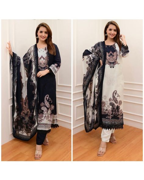 Kavya Style Plus +91-8758538270: Karachi Print Qubo Pakistani Readymade Suits Black Pakistani Suit, Chikan Embroidery, Chikankari Kurta, Pakistani Style, Pakistani Suit, Cotton Dress Material, Pakistani Salwar Kameez, Kurtis With Pants, Sequin Embroidery