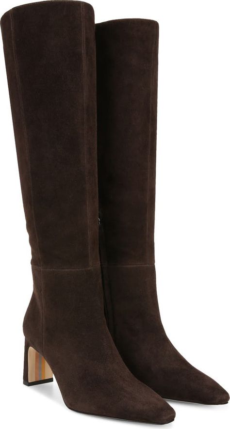 Sam Edelman Sylvia Knee High Boot (Women) | Nordstrom Burgundy Knee High Boots, Chunky Heeled Boots, Brown Knee High Boots, Tall Brown Boots, Gogo Boots, Wide Calf Boots, Wide Calf, Boots Fall, Designer Boots