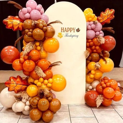 Autumn Balloon Garland Arch. Fall (132 Piece) In Orange, Brown, Yellow, Sand & Grey Color. Thanksgiving, Fall Party Décor, Bridal Shower, Baby Shower or Birthday Event. Party Balloon Decoration. Fall Color Balloon Garland. Autumn Birthday Party Décor.  #fall #bridal #shower #ideas #balloon #garland #thanksgiving #party #decoration #baby #new #home #autumn #arch #birthday #event Thanksgiving Balloon Garland, Thanksgiving Balloons, Autum Decorations, Autumn Centerpieces, School Fall Festival, Thanksgiving Birthday Parties, Fall Party Decorations, Thanksgiving 2023, Fall Party Themes