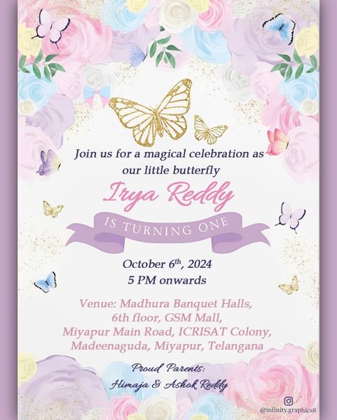 🦋 Butterfly theme designed for 1st birthday @himajareddy04 🎉 Get customised video card for Birthday parties and other occasions. DM to get yours 💌 . #butterfly #butterflies #butterflytheme #kids #rainbow #birthdayinvitation #digitalinvitation #einvite #birthday #birthdayparty #1stbirthday #butterfly🦋 #rainbows #partyinvite #invites #butterflythemedparty Butterfly Theme Birthday Cake, Birthday Invitation Card For Kids, Butterfly Birthday Party Invitations, Butterfly 1st Birthday, Butterfly Birthday Theme, Card For Birthday, Butterfly Invitations, Invitation Card Party, Girls Party Invitations