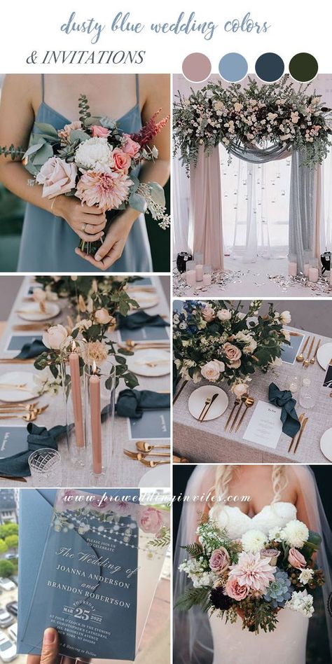 Blue Wedding Colors, Wedding Theme Color Schemes, Wedding Color Scheme, Wedding Color Palettes, Wedding Color Pallet, Wedding Motifs, Mauve Wedding, Wedding Color Trends, Dusty Blue Wedding