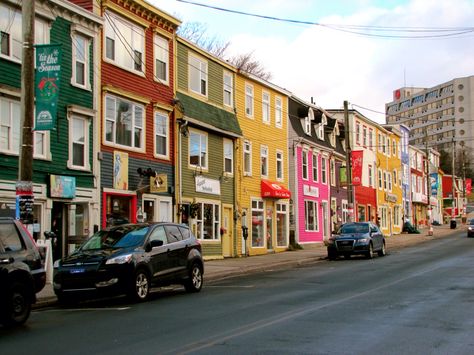 Colorful Water Street East.  St. John's, Newfoundland Canada Newfoundland Aesthetic, St Johns Newfoundland, Canada Life, Newfoundland Canada, Canada Photography, Photo Essay, Newfoundland, St John, Vision Board