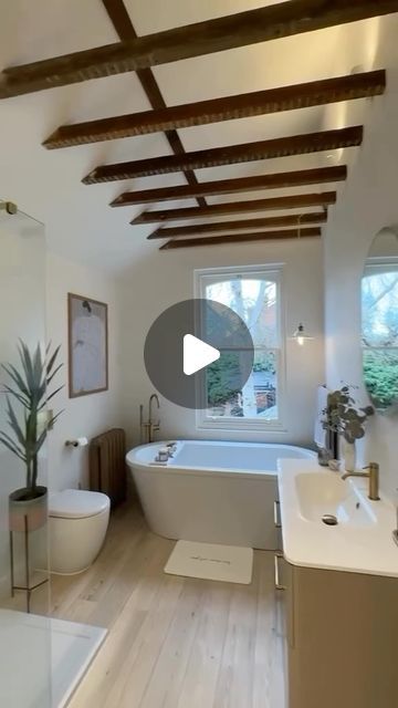 Jane Rockett on Instagram: "From a dark bathroom to bright and airy space 😍 Vaulting the ceiling was 100% the right decision here. 👏 Gorgeous bathroom transformation of @shopgaterr 🛁 Amazing! What do you think?
.
.
.
#ceilingvault #vaulting #ceilingdesign #homeextension #extensions #homeextensionsuk #bathroomtransformation #homebeforeandafter #bathroombeforeandafter #darkbathroom #modernbathroom #lightbathroom #bathroomsofinstagram #bathroomdesign #rockettstgeorge #iloverockettstgeorge #makeeverythingbeautiful #surroundyourselfwiththethingsyoulove #homeinspiration #myhomevibe #homedesign"