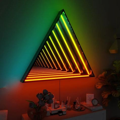 Decoration RGB Color 3D Magic Mirror Infinite Magic Wall Lamps Indoor Bathroom Vanity LED Mirror Lamps For Bar party decor Led Infinity Mirror, Triangle Mirror, 3d Triangle, Lighting Pattern, 3d Mirror, Infinity Mirror, Mirror Lamp, Light Magic, Color Changing Lights