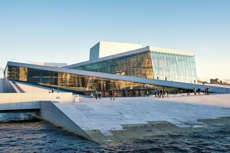 Oslo Opera House at Sunset Oslo Opera House Architecture, Maritime Museum Design, Opera House Architecture, Oslo Opera House, Natural Architecture, Pavilion Architecture, Architecture Presentation Board, Lawn And Landscape, Architecture Design Concept