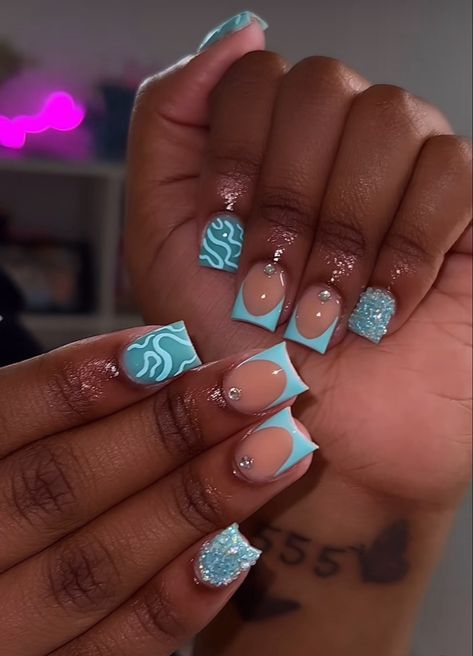 Baby Blue Nails, Acrylic Nail Set, Hard Nails, Blue Acrylic Nails, Simple Gel Nails, Colored Acrylic Nails, Girly Acrylic Nails, French Tip Acrylic Nails, Cute Acrylic Nail Designs