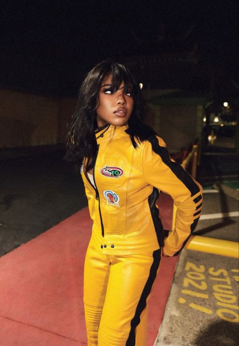 2.11.21 Kill Bill Costume, Fancy Jackets, Ryan Destiny, Pretty Halloween Costumes, Black Actresses, Halloween Costume Outfits, Black Femininity, Kill Bill, Creative Halloween Costumes