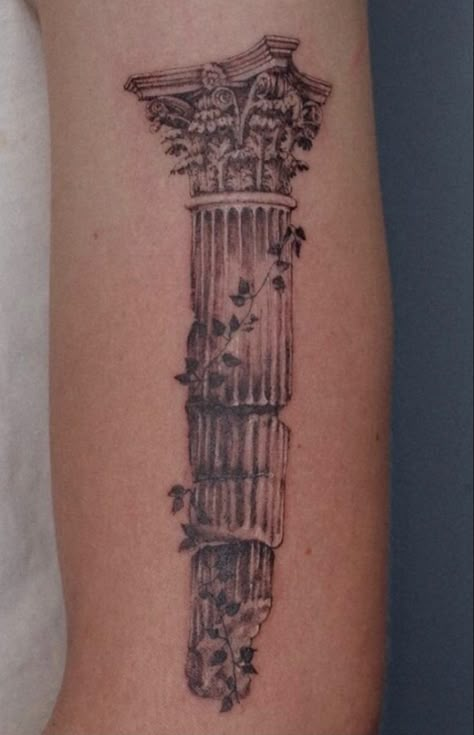 Column Tattoo, Greek God Tattoo, Roman Tattoo, Ancient Art Tattoo, Temple Tattoo, Artsy Tattoos, 16 Tattoo, Medieval Tattoo, History Tattoos