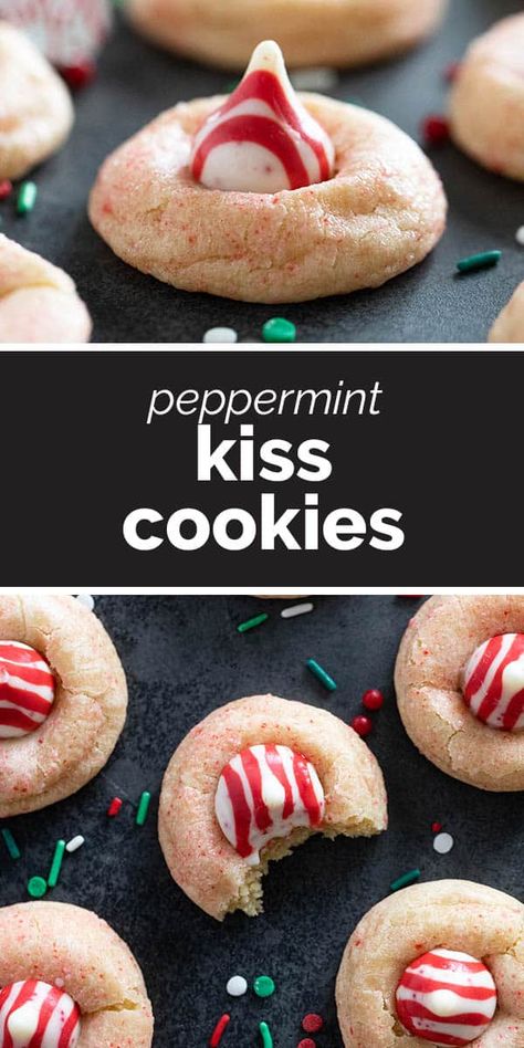 Filled with peppermint flavor and topped with a kiss, these Peppermint Kiss Cookies are perfect for any holiday treat platter. They are soft and sweet with a pretty pink shimmer. Peppermint Kiss Blossom Cookies, Peppermint Kisses Cookies, Peppermint Kiss Cookies Recipe, Peppermint Kiss Cookies, Treat Platter, Kiss Cookies Recipe, Kisses Cookies, Peppermint Kisses, Soft Sugar Cookie Recipe