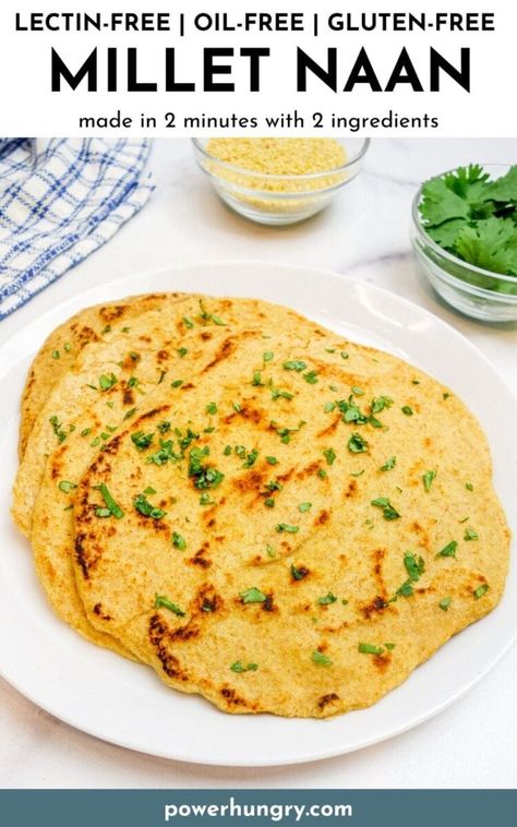 2 Ingredient Millet Naan (Oil-free, Gluten-free) Millet Tortillas, Gf Wraps, Zoe Recipes, Vegan Flatbread, Lower Carb Meals, Gluten Free Yeast Free, Candida Recipes, Fonio, Lectin Free